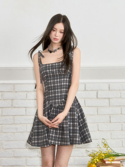 Bow Tie Plaid Suspender Dress VIA0254