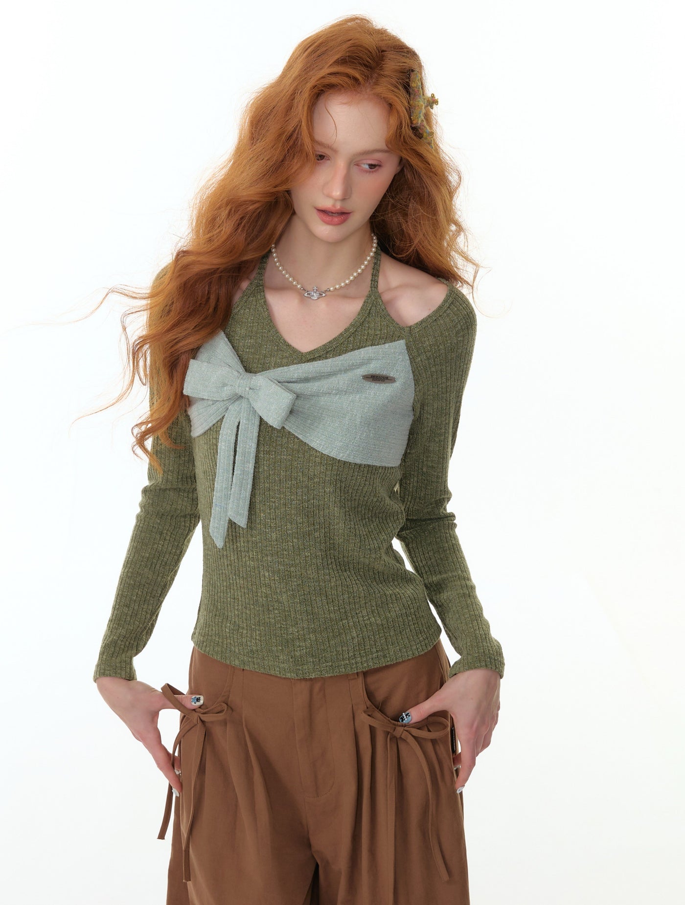 Contrast Color Stitching Bow Tie Sweater ZIZ0300
