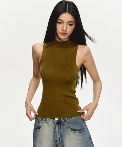 Mid-neck Knitted Sleeveless Top ANA0018