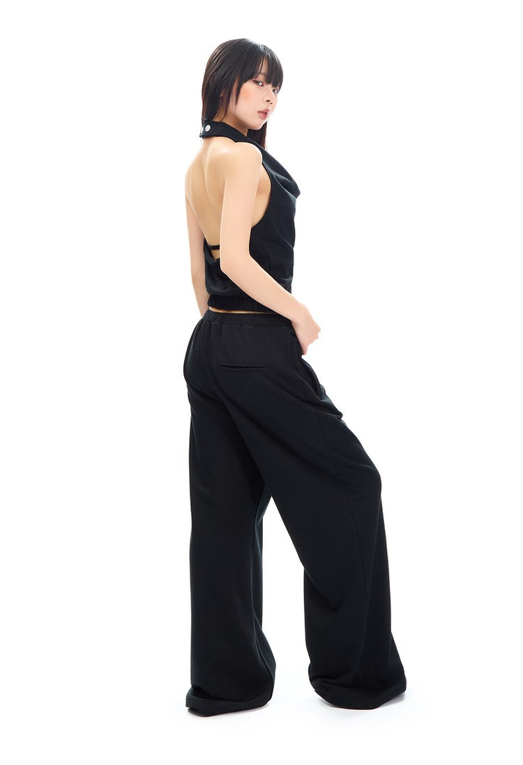 Halter Neck Backless Slim Top/Wide-leg Casual Sweatpants APE0309