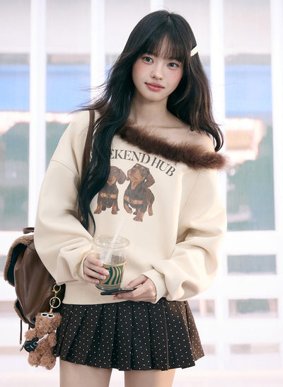 American Retro Print Off-Shoulder Sweatshirt WEE0076