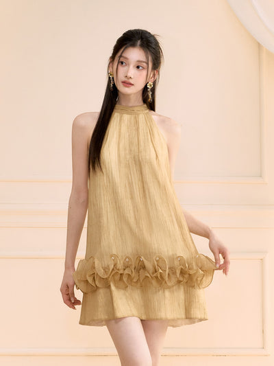 Honey Yellow Ruffle Short Dress OSH0116