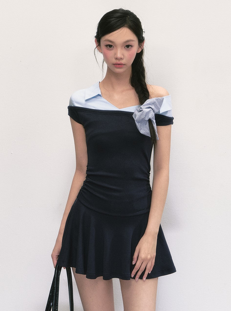 Off-shoulder Shirt Patchwork Dress WEE0003