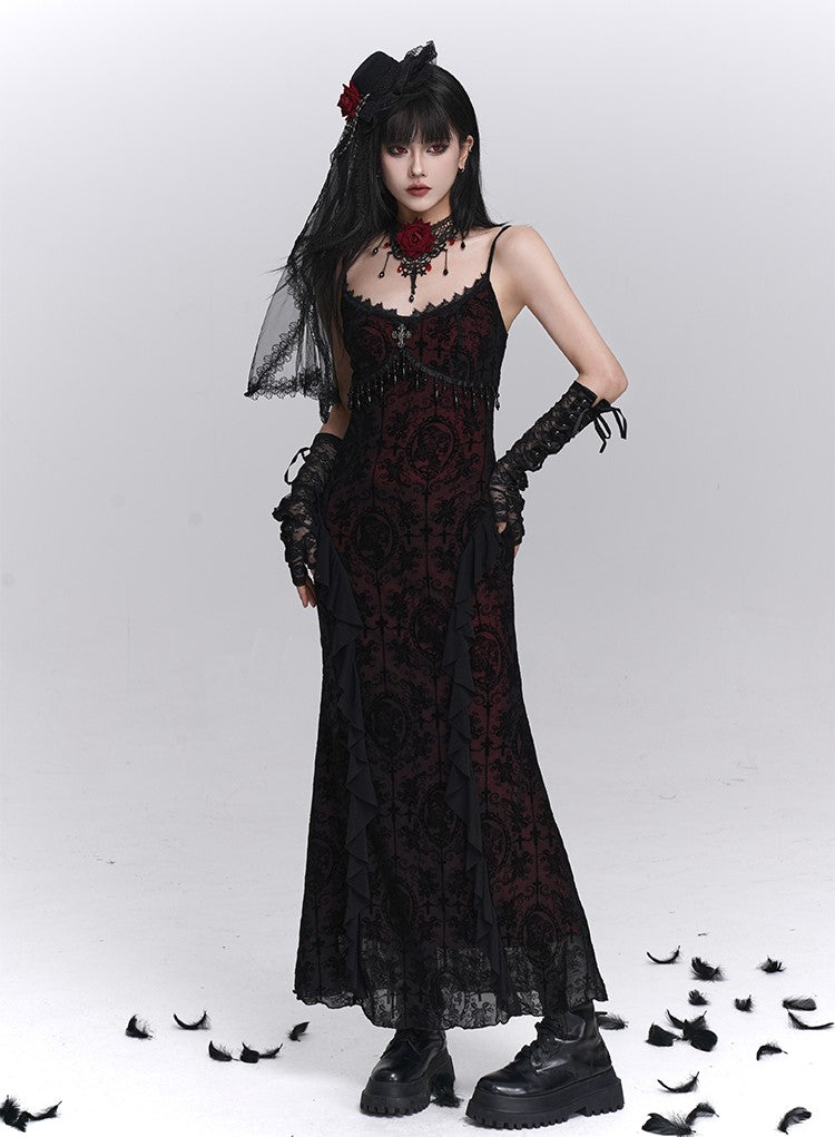 Black Suspender Dress/Lace Shawl LAD0240