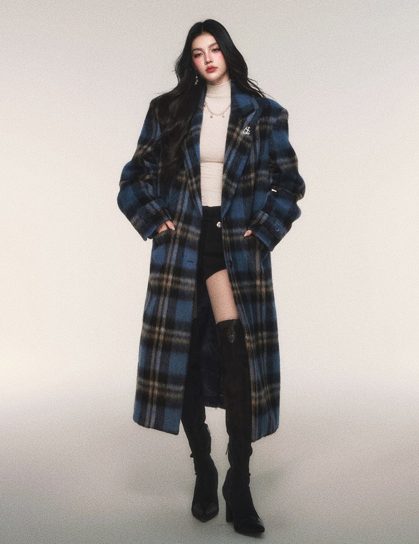 Blue Plaid Long Wool Coat LUL0215