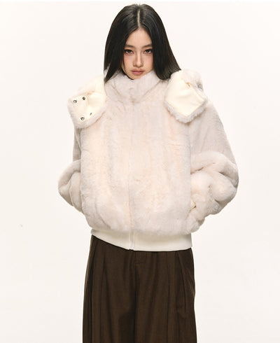White Eco-friendly Fur Hooded Coat ANA0087