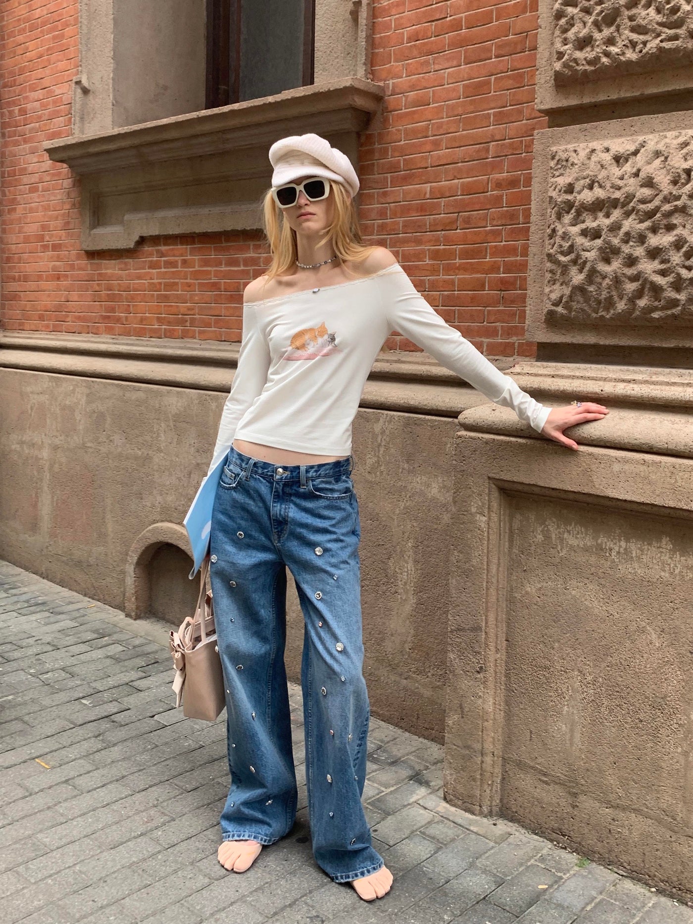 Jewel-embellished Loose Straight Jeans AOA0038