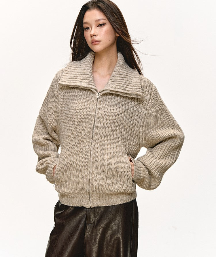 High-Neck Knitted Zipper Cardigan ANA0078