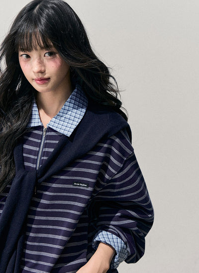 Blue Faux Two-Piece Striped T-Shirt DIA0710