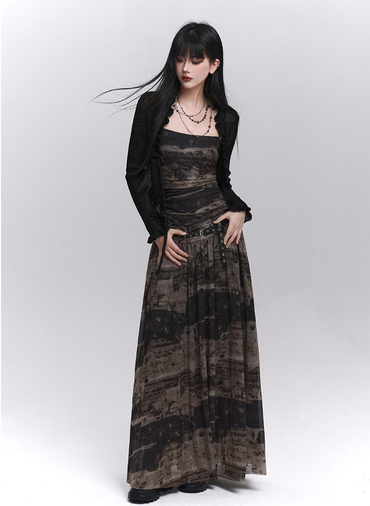 Black and Brown Suspender Dress LAD0210