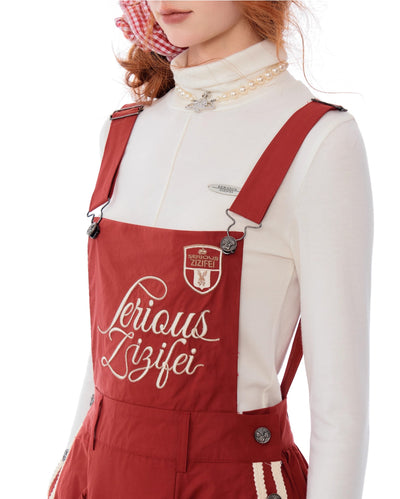 American Retro Design Letter Embroidery Workwear Suspender Dress ZIZ0186