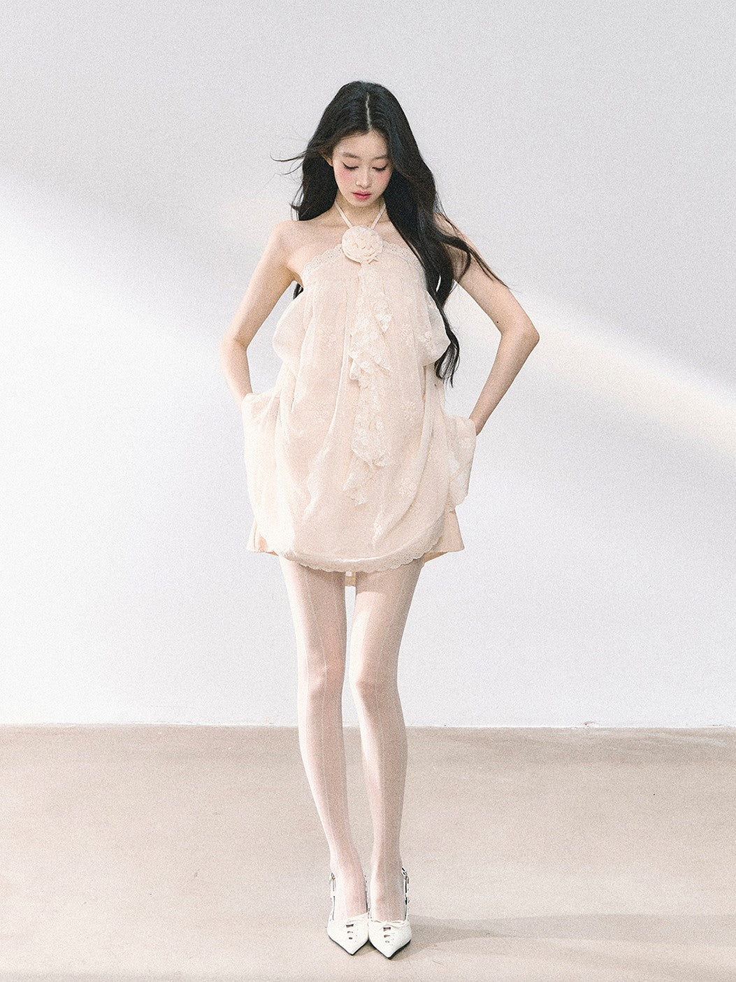 French Lace Floral Halter Neck Dress DIA0457