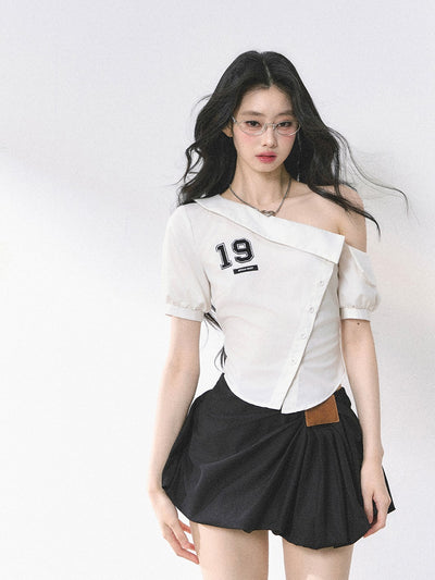 Oblique Shoulder Striped Shirt DIA0450