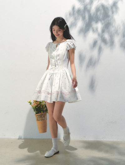 Flower Print Puff Sleeve Dress SUN0168