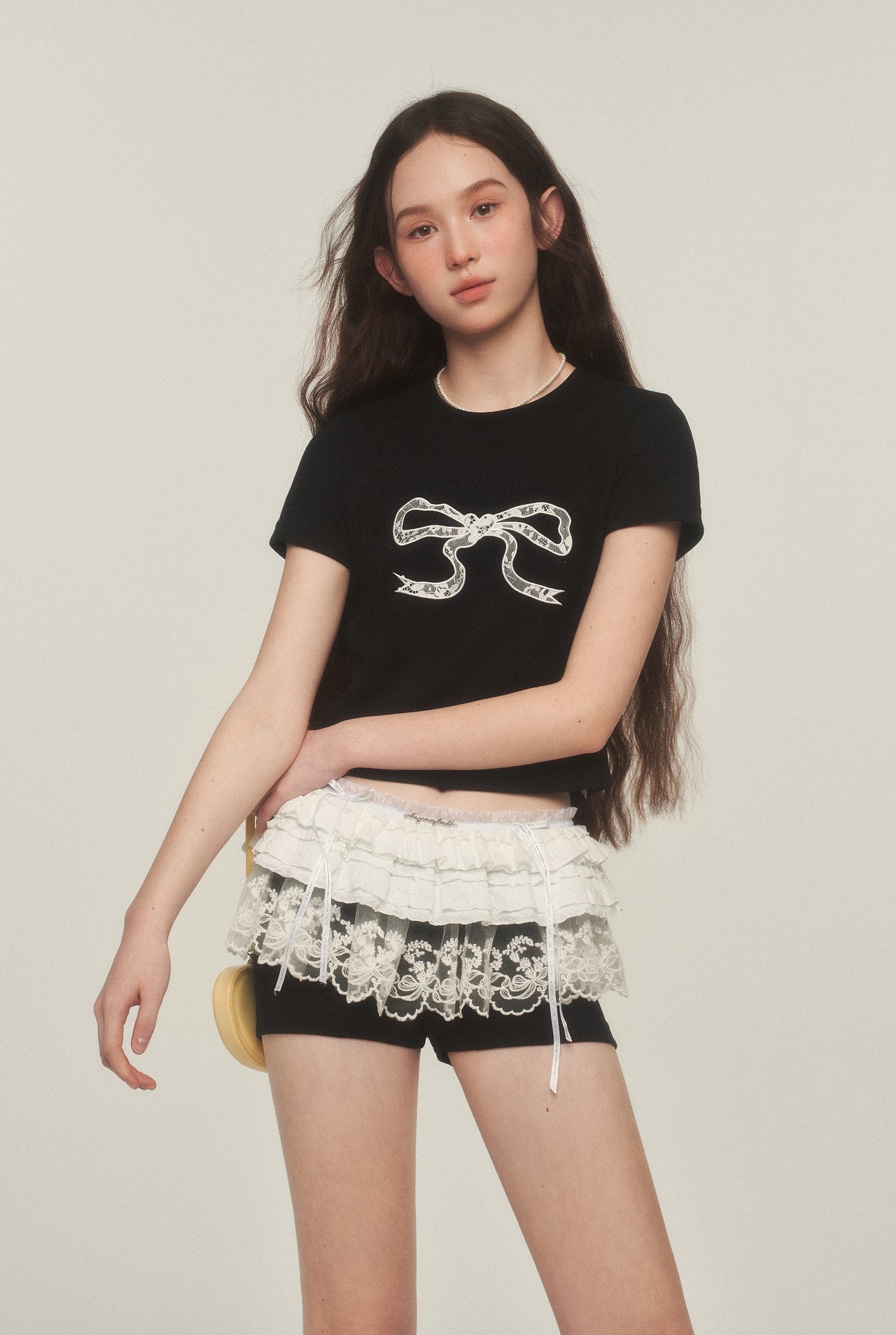 American Retro Slim Lace Bow T-shirt AYF0035