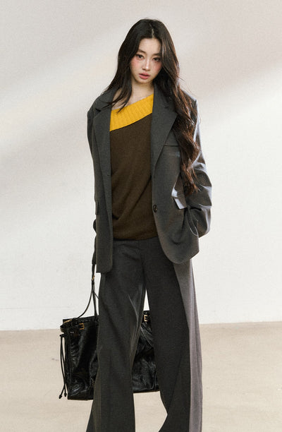Gray Straight Drape Pants SHI0205
