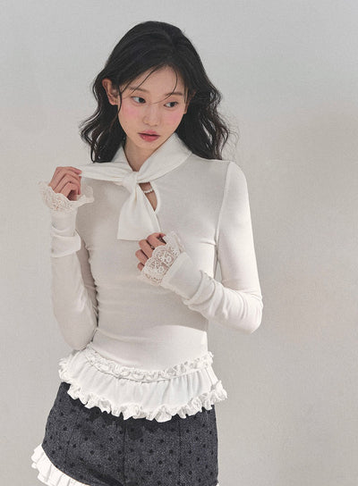 Ruffled Lace Slim T-Shirt DIA0713