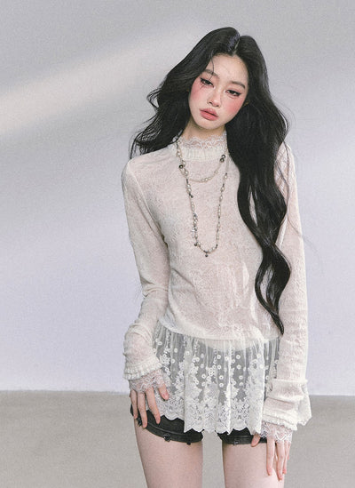 Half Turtleneck Lace Thin Shirt DIA0581