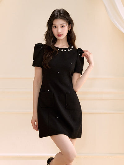 Starry Beaded Puff Sleeves Dress OSH0124