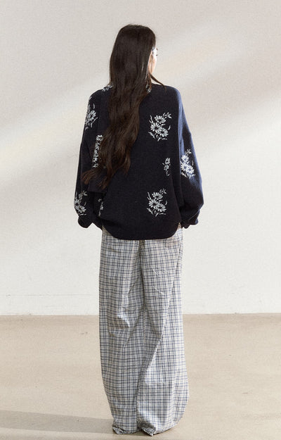 Large Flower Navy Sweater Cardigan SHI0215
