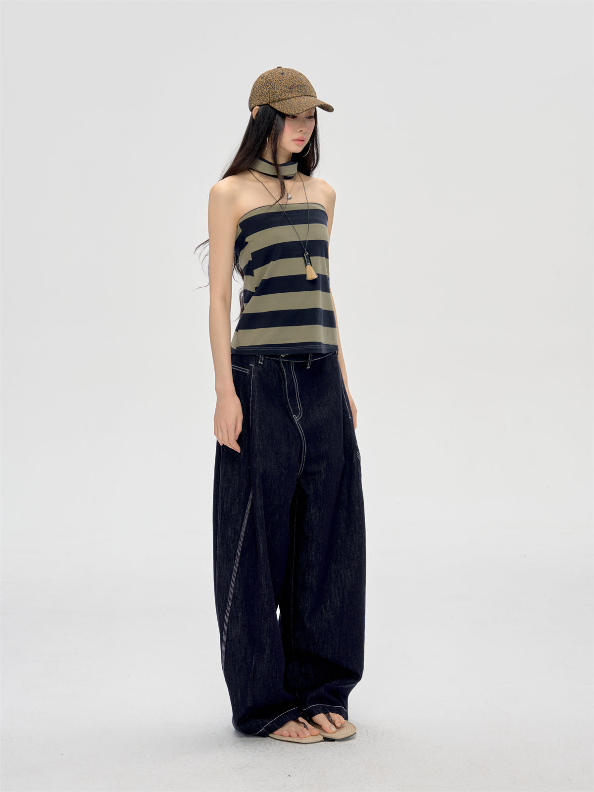 Halter Neck Wrap Striped Top CUR0210