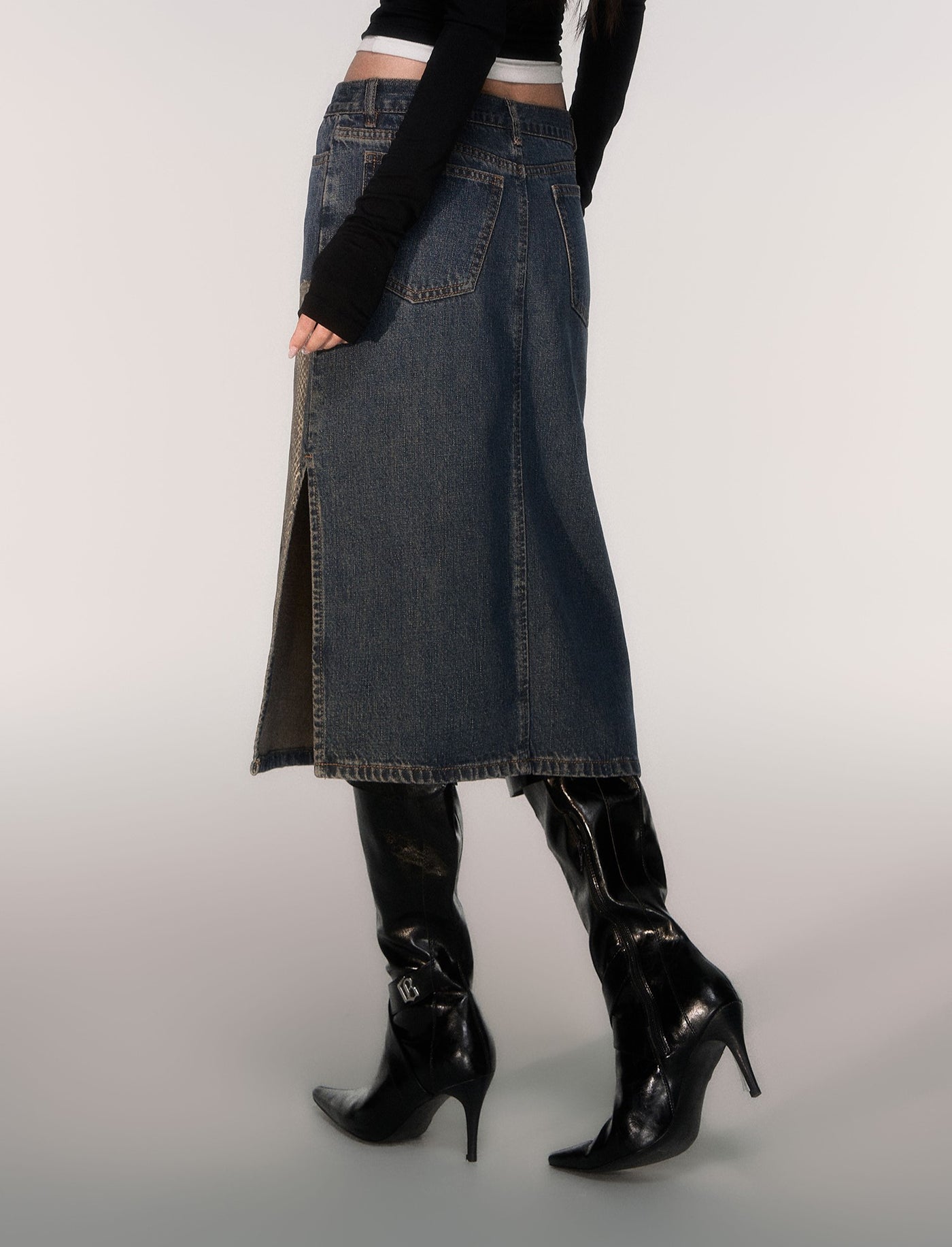 Python Print Straight-Line Denim Skirt LUL0209