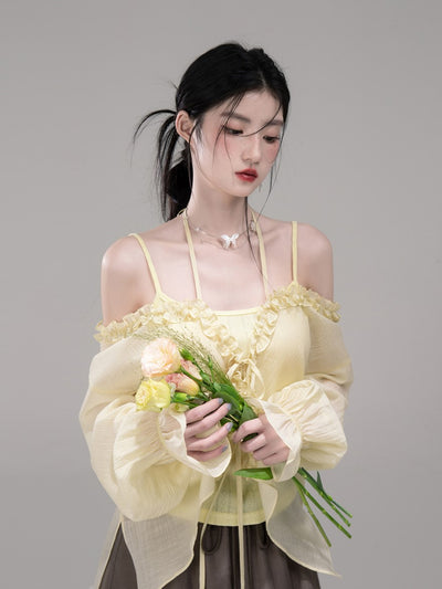 Feather Lemon Yellow Shirt+Camisole COT0307