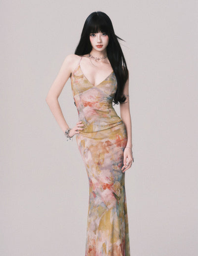V-neck Long Suspender Dress LUL0163