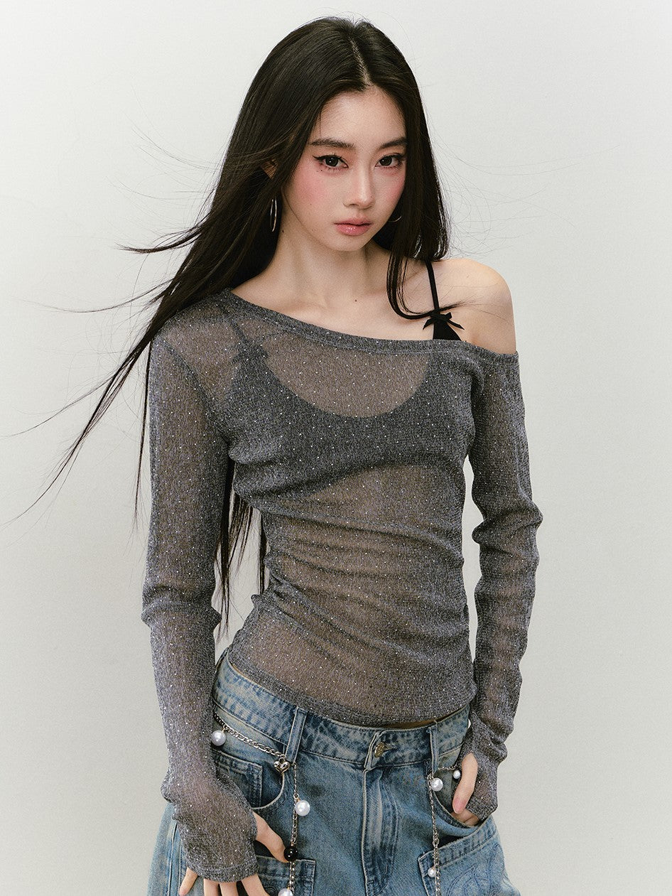Diamond One Shoulder Long-sleeved T-shirt VIA0340