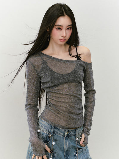 Diamond One Shoulder Long-sleeved T-shirt VIA0340