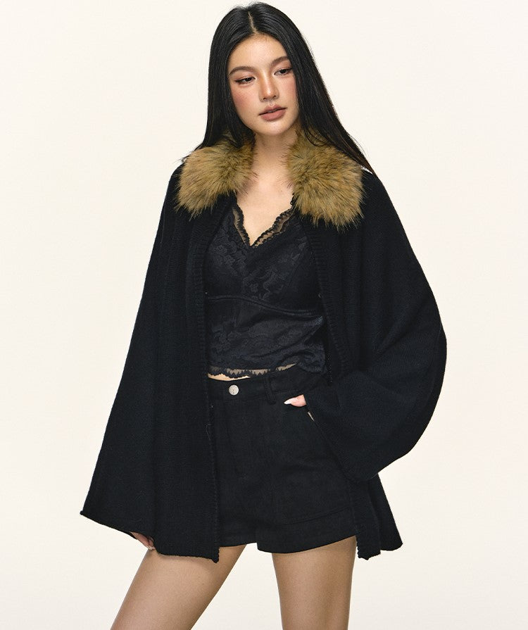 Eco-friendly Fur Collar Knitted Cardigan ANA0106