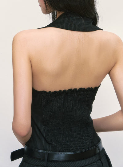 Bow Halter Neck Pleated Dress WEE0001