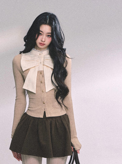 Fake Two-piece Lace Ribbon Knitted Top DIA0640