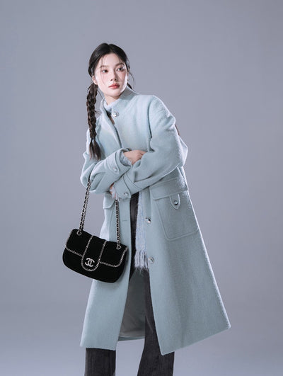 Skyblue Stand Collar Wool Long Coat COT0168