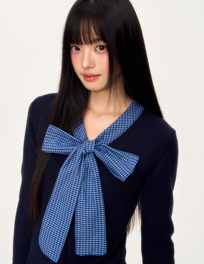 Plaid Bow Tie Sweater WEE0036