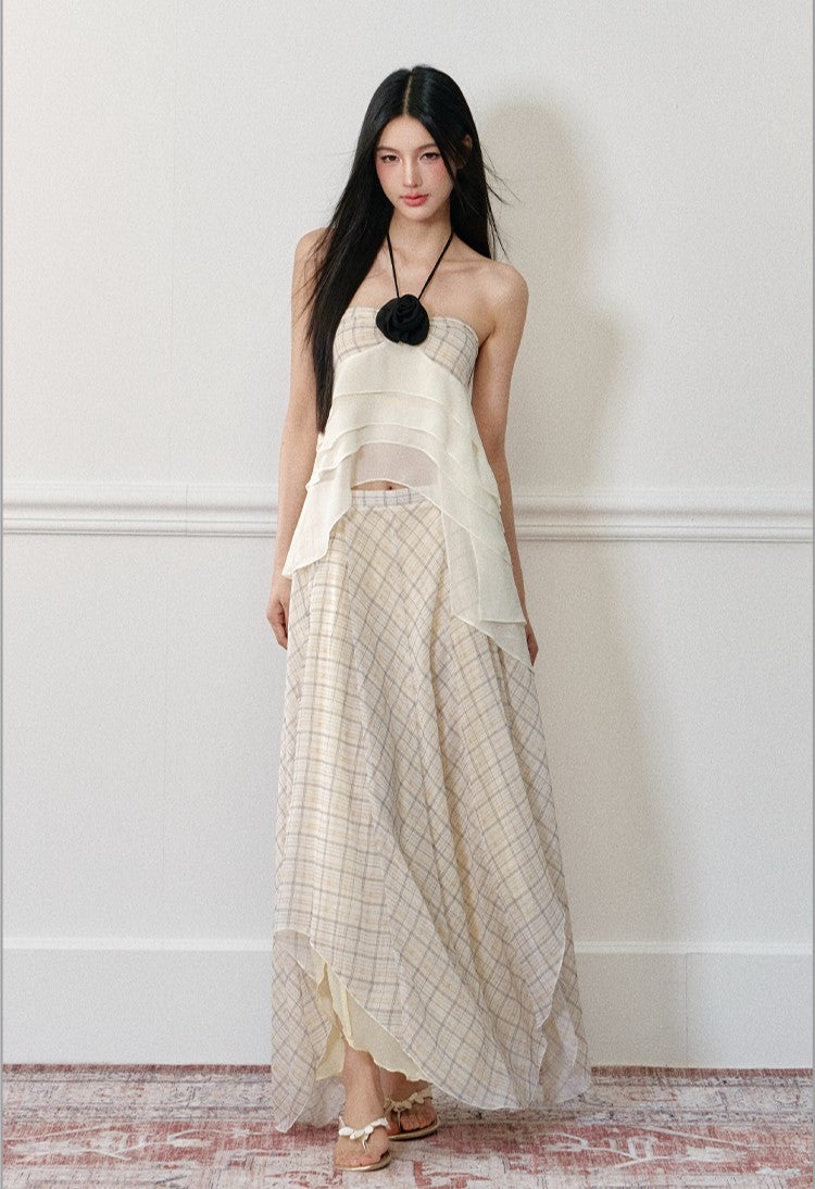 Rose Halter Strap Top/Plaid Skirt AGM0172