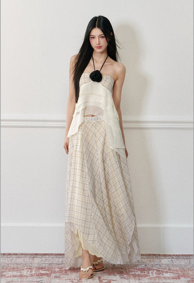 Rose Halter Strap Top/Plaid Skirt AGM0172