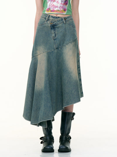 High Waist Irregular Denim Maxi Skirt ZIZ0306