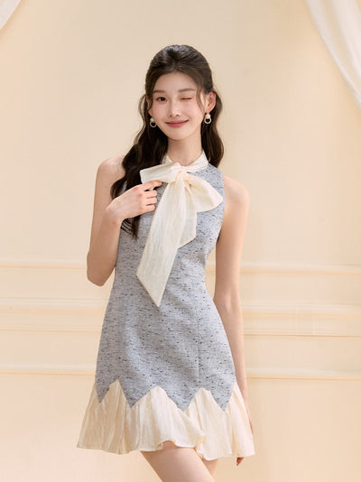 Contrast Color Bow Dress OSH0118