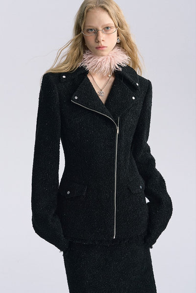 Black Wool Hourglass Silhouette Large Lapel Jacket BYW0036