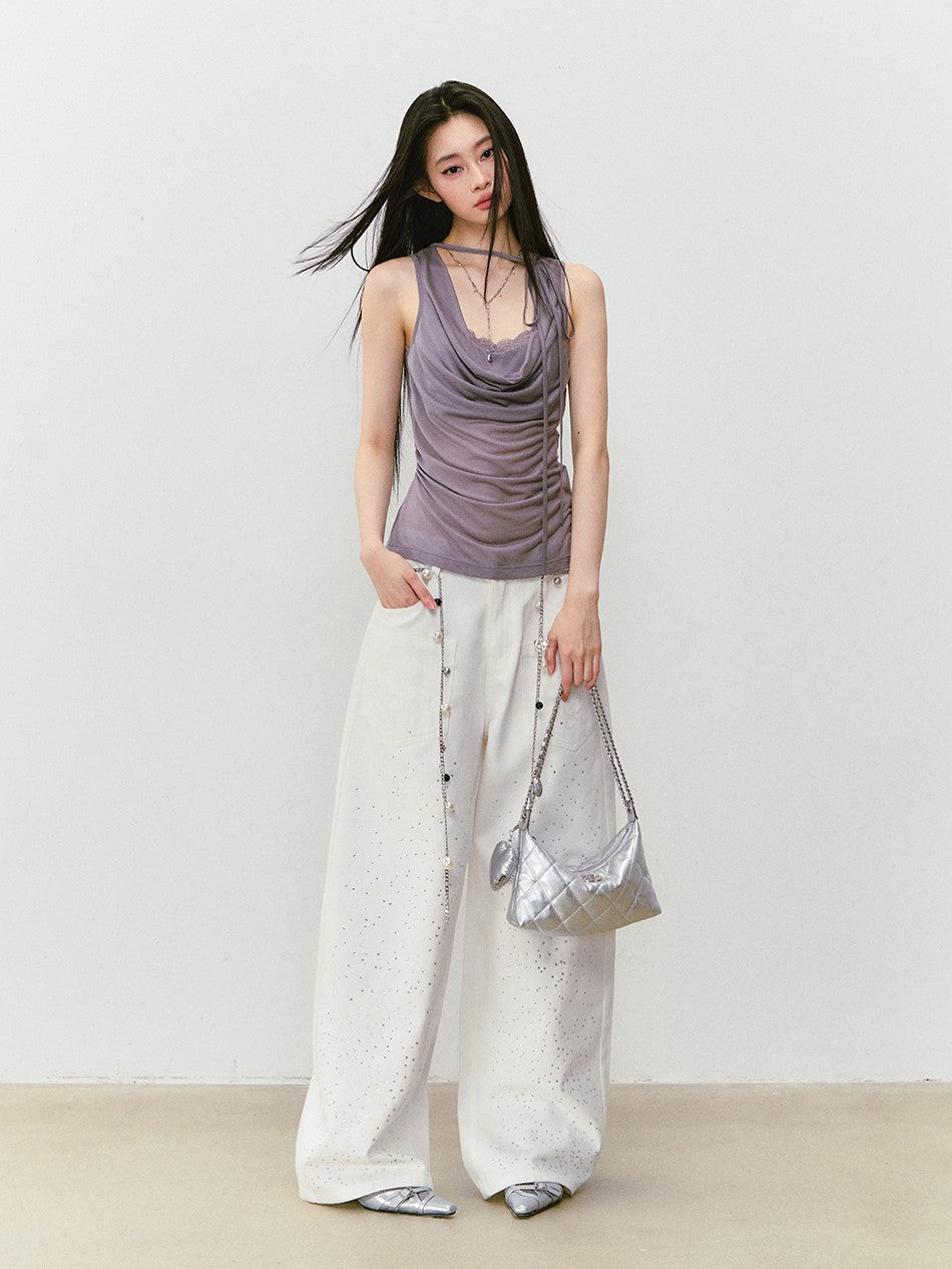 Spliced Lace Sling Collar Top VIA0311