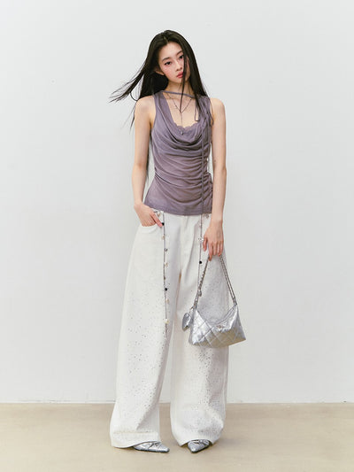 Spliced Lace Sling Collar Top VIA0311