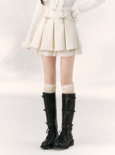 White Diamond Bow Lace Leather Skirt BBB0098