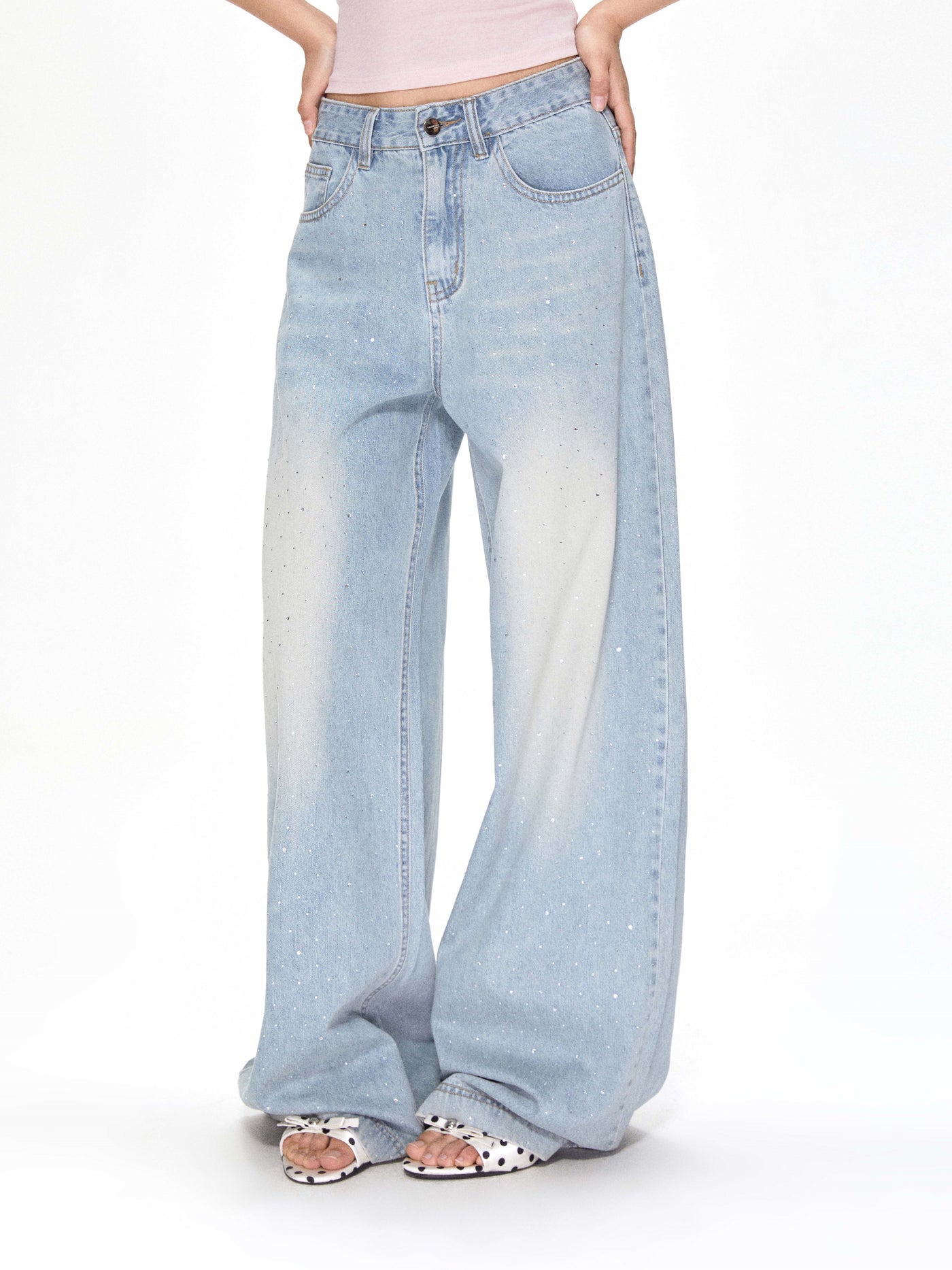 Rhinestone Low Waist Jeans APE0390