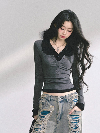 Fake Two-piece Long-sleeved T-shirt DIA0547