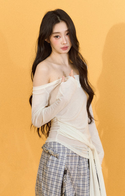 One Shoulder White Cross Strap T-shirt SHI0200