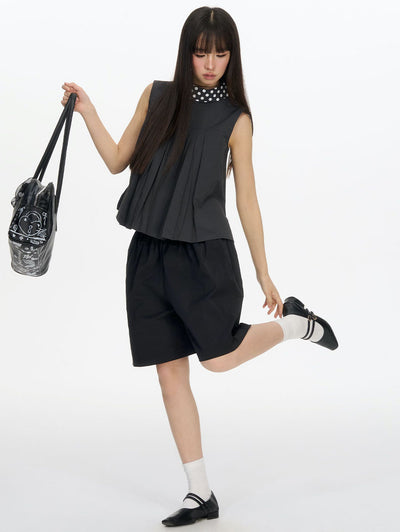 Polka Dot Pleated Sleeveless Top NEC0202
