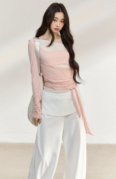 Fake Two-piece Pink Tie T-shirt SHI0209