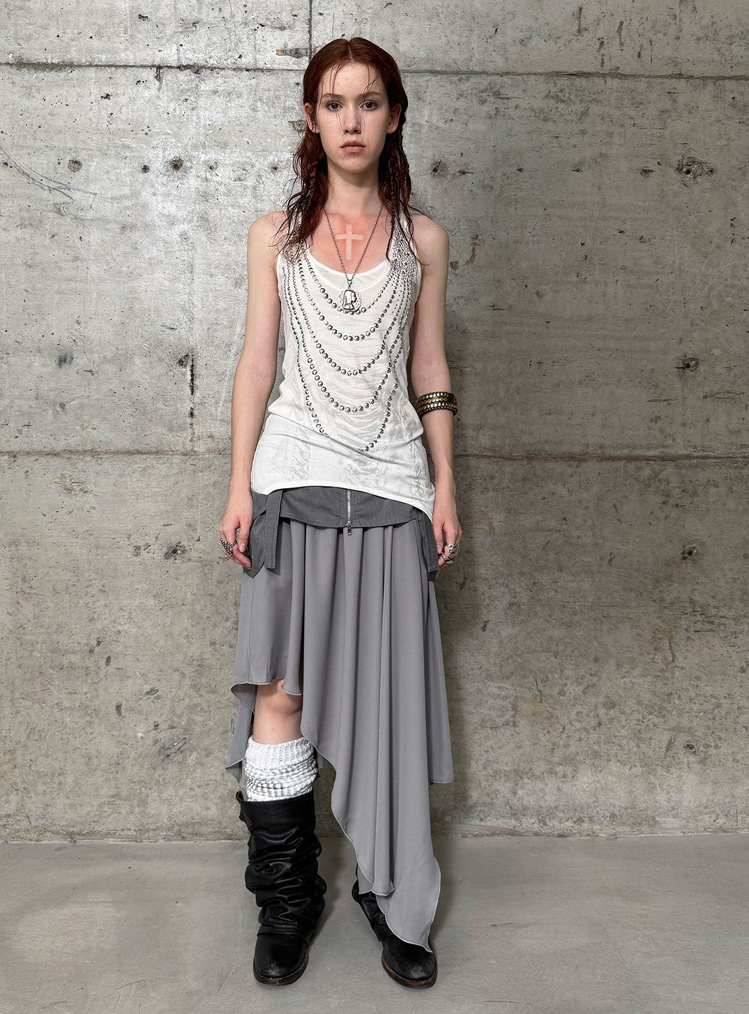 Large Pockets Fake Two-Piece Slit Skirt DOU0119