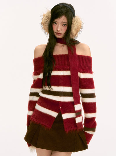 Striped Color Block Off-Shoulder Sweater WEE0123